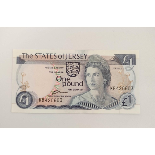 136 - Banknotes Jersey. Elizabeth II three Pristine 1976 £1 banknotes with serial numbers in consecutive o... 