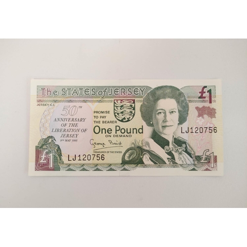 137 - Banknotes Jersey. Elizabeth II five Pristine £1 banknotes dated 9th May 1995 commemorating the 50th ... 