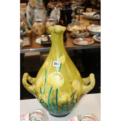 308 - Yellow ground floral decorated vase.  (a/f)