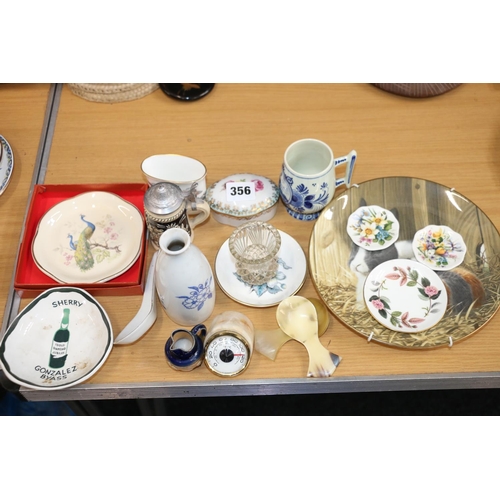 356 - Ceramics to include collector's plates, trinket boxes, horn spoons, etc.