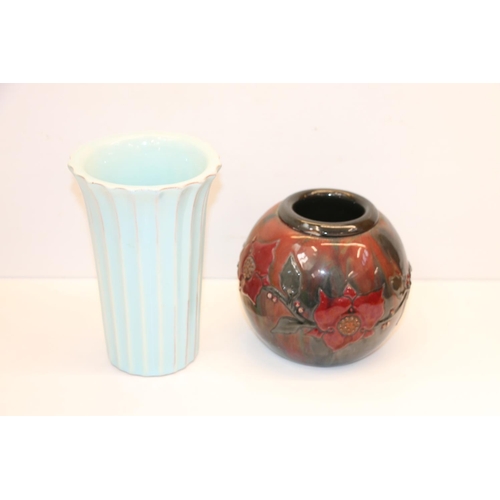 102 - Royal Barum vase and a floral drip-glazed vase.