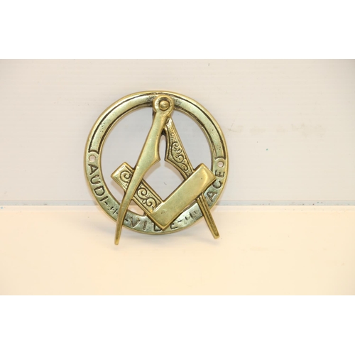 76 - Masonic brass door knocker, 8cm diameter.