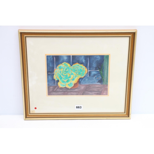 663 - BOUTON GARRAD, still life vase of flowers and cat, watercolour, signed and dated '83 lower right, 16... 