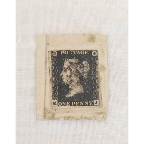180 - Great Britain. Penny Black plate 5 postage stamp, plate letters M.J, with applied black postmark. Al... 