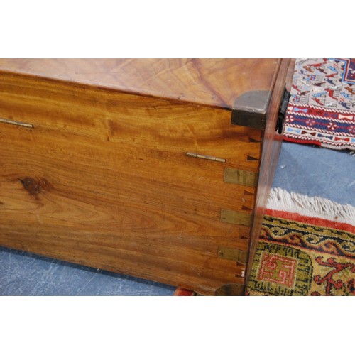 355 - 19th century brass-bound camphorwood blanket chest, the hinged top with brass handle, painted metal ... 