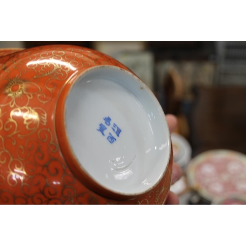 380 - Oriental ceramics to include cups and saucers, hardwood stands, horse models, etc.