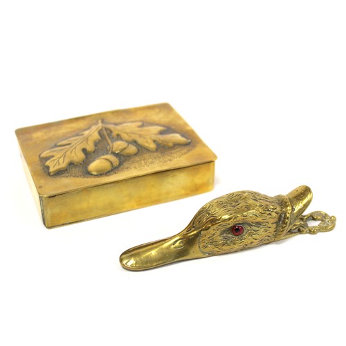 237 - Brass letter clip in the form of a duck's head with inset glass eyes, 13cm long and an Arts & Cr... 