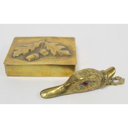 237 - Brass letter clip in the form of a duck's head with inset glass eyes, 13cm long and an Arts & Cr... 