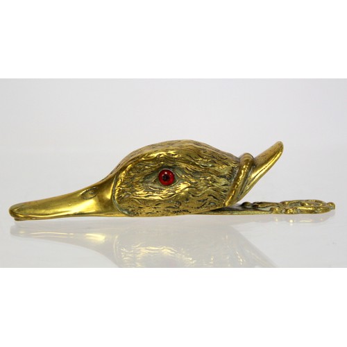 237 - Brass letter clip in the form of a duck's head with inset glass eyes, 13cm long and an Arts & Cr... 