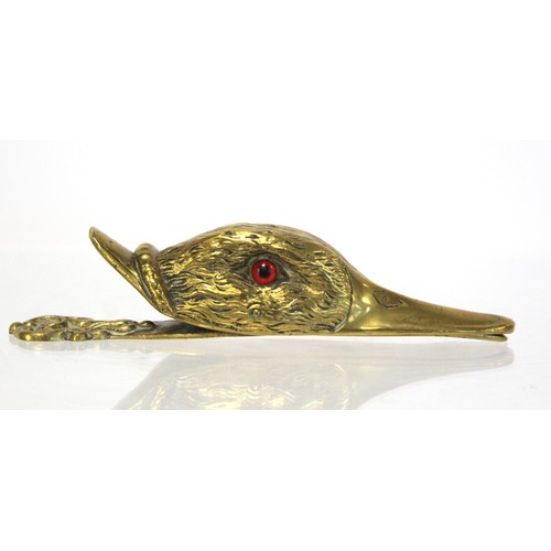 237 - Brass letter clip in the form of a duck's head with inset glass eyes, 13cm long and an Arts & Cr... 