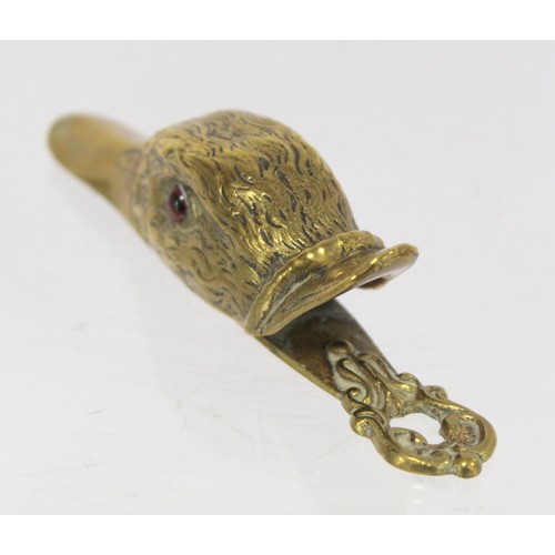 237 - Brass letter clip in the form of a duck's head with inset glass eyes, 13cm long and an Arts & Cr... 