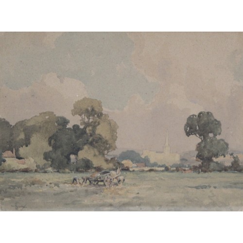 254 - William Hyams (1878-1952).'Lifting turnips, Chichester'.Watercolour.28.5cm x 39cm.Signed, inscribed ... 