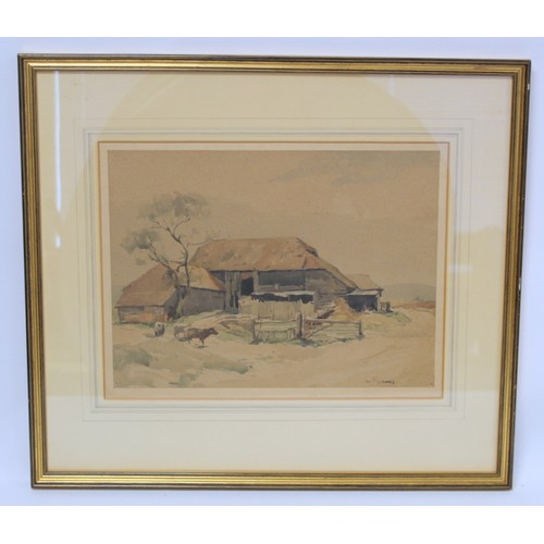 255 - William Hyams (1878-1952).'Sussex Barns'.Watercolour.28cm x 33cm.Signed, inscribed with title verso.... 