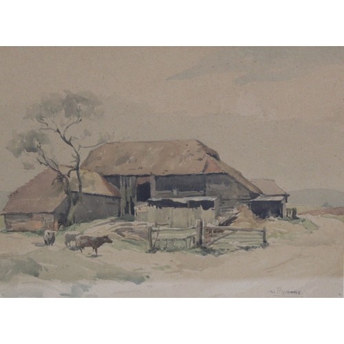 255 - William Hyams (1878-1952).'Sussex Barns'.Watercolour.28cm x 33cm.Signed, inscribed with title verso.... 