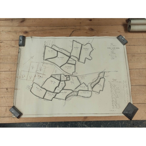 74 - AFTER JOS. ROOK.  Pen & ink manuscript copy of a plan of the farm of Park Gate Hall, W... 