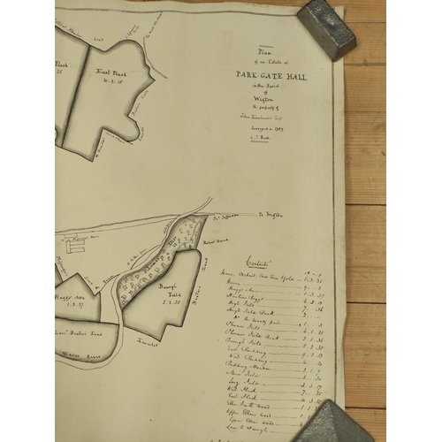 74 - AFTER JOS. ROOK.  Pen & ink manuscript copy of a plan of the farm of Park Gate Hall, W... 