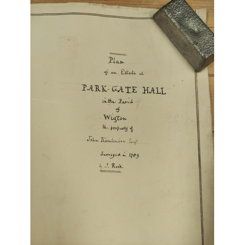 74 - AFTER JOS. ROOK.  Pen & ink manuscript copy of a plan of the farm of Park Gate Hall, W... 