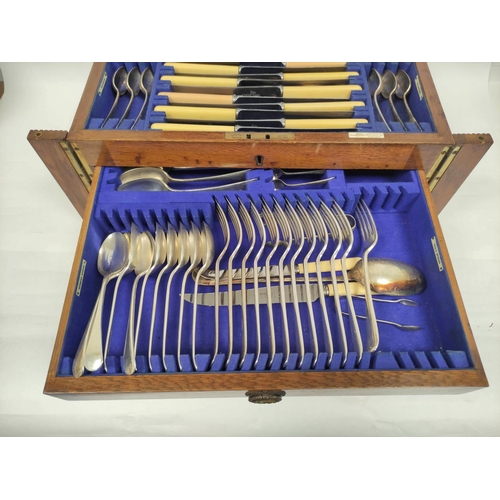 1 - Walker & Hall e.p. canteen of 'Old English' pattern cutlery in oak cabinet, 42cm.