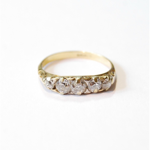 167 - Diamond five-stone ring with old-cut brilliants, in gold, '18', size M.