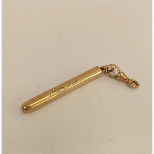 Gold retractable propelling pencil by S. Mordan & Co, probably 9ct