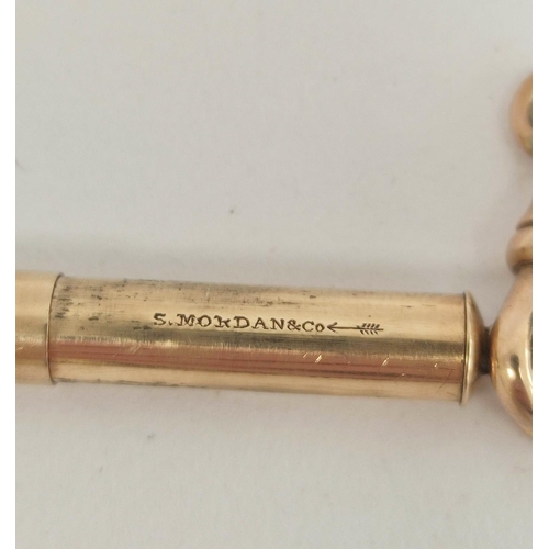 Gold retractable propelling pencil by S. Mordan & Co, probably 9ct