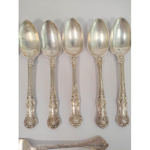 153 - Six silver tea spoons of queen's pattern by George Adams, 1858 and a christening spoon and fork, all... 