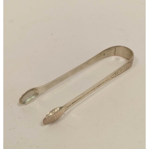 154 - Silver sugar tongs by W. Bateman, 1822, another 1799, a set of tea spoons, 1912 and various others, ... 