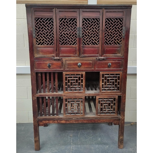 474 - Chinese lacquered pine kitchen cabinet, Origin Zhekjiang, the four drawers with slatted decoration, ... 