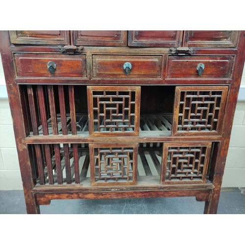 474 - Chinese lacquered pine kitchen cabinet, Origin Zhekjiang, the four drawers with slatted decoration, ... 