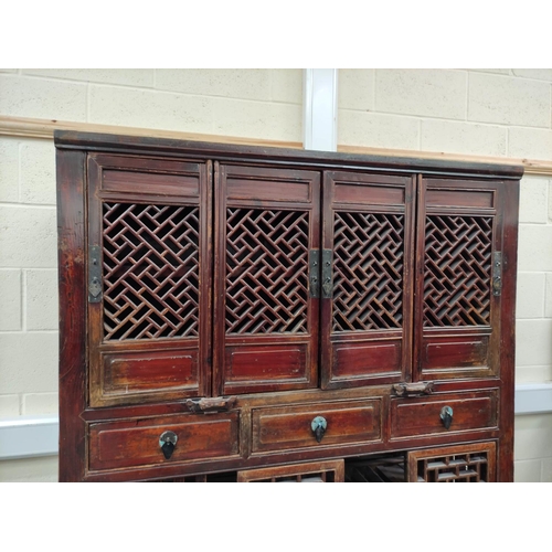 474 - Chinese lacquered pine kitchen cabinet, Origin Zhekjiang, the four drawers with slatted decoration, ... 