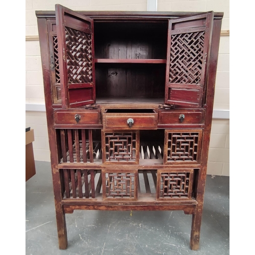 474 - Chinese lacquered pine kitchen cabinet, Origin Zhekjiang, the four drawers with slatted decoration, ... 