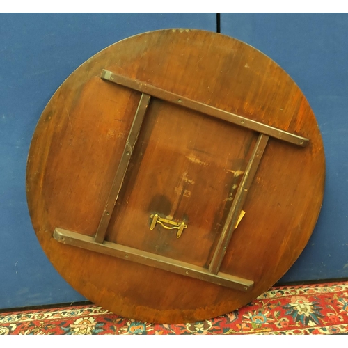 487 - Mahogany breakfast table, the circular snap-action top on a turned column and tripod supports, with ... 