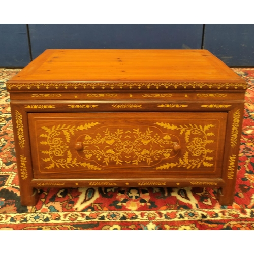 490 - Antique Chinese inlaid pine chest, Origin Ningbo, with a single deep drawer. Decorated with bone, in... 