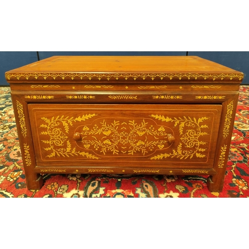 490 - Antique Chinese inlaid pine chest, Origin Ningbo, with a single deep drawer. Decorated with bone, in... 