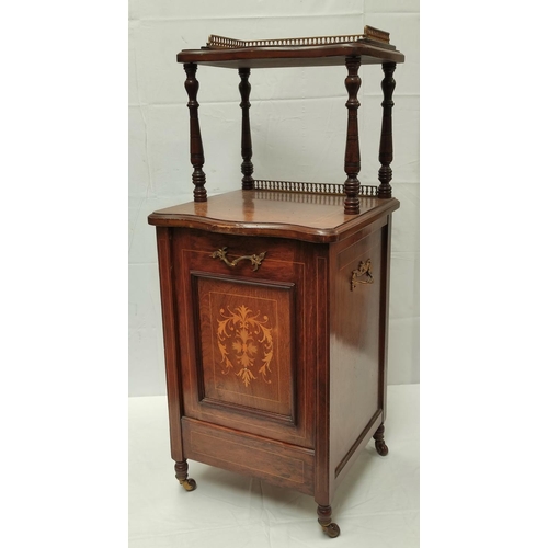 504 - Edwardian inlaid coal purdonium with gilt metal balustrade three quarter gallery top, on serpentine ... 