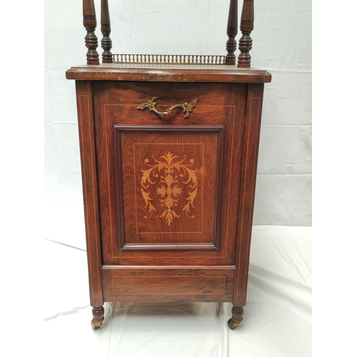 504 - Edwardian inlaid coal purdonium with gilt metal balustrade three quarter gallery top, on serpentine ... 