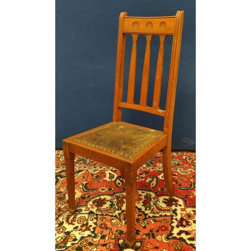 505 - Seven matching Arts & Crafts oak dining chairs, circa 1920s/1930s, with three plain circular rou... 