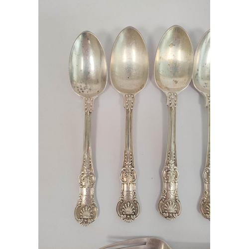 153 - Six silver tea spoons of queen's pattern by George Adams, 1858 and a christening spoon and fork, all... 