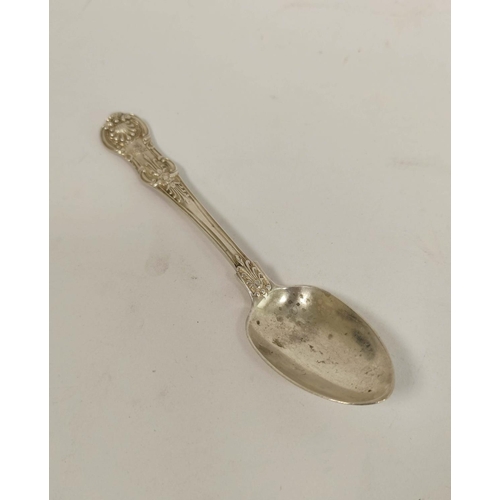 153 - Six silver tea spoons of queen's pattern by George Adams, 1858 and a christening spoon and fork, all... 