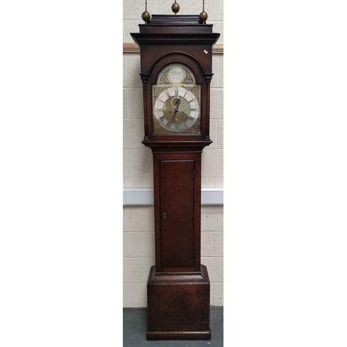 170 - Eight day long case clock by R Jackson, Hexham, with silver and brass 12¼