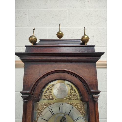 170 - Eight day long case clock by R Jackson, Hexham, with silver and brass 12¼