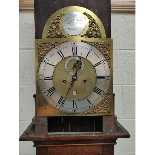 170 - Eight day long case clock by R Jackson, Hexham, with silver and brass 12¼