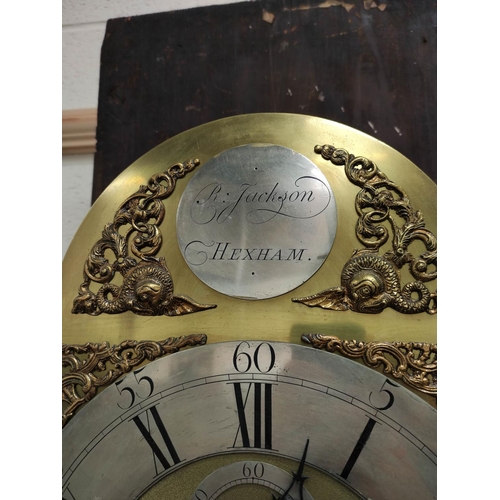 170 - Eight day long case clock by R Jackson, Hexham, with silver and brass 12¼