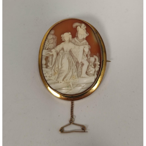 77 - Victorian cameo brooch with figures dancing, in gold, probably 15ct.