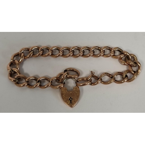 81 - Gold hollow curb bracelet with padlock '9ct', 14.5g.