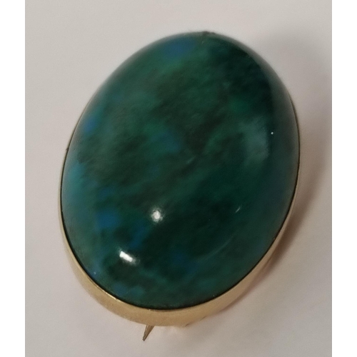 90 - Malachite oval brooch/pendant in gold '585', 27mm.