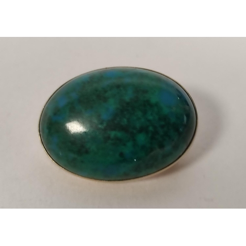 90 - Malachite oval brooch/pendant in gold '585', 27mm.