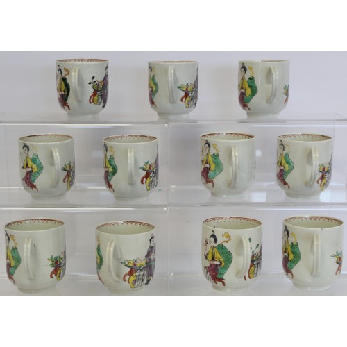 234 - Eleven 18th century English porcelain coffee cups, probably Worcester, decorated with Chinese figure... 