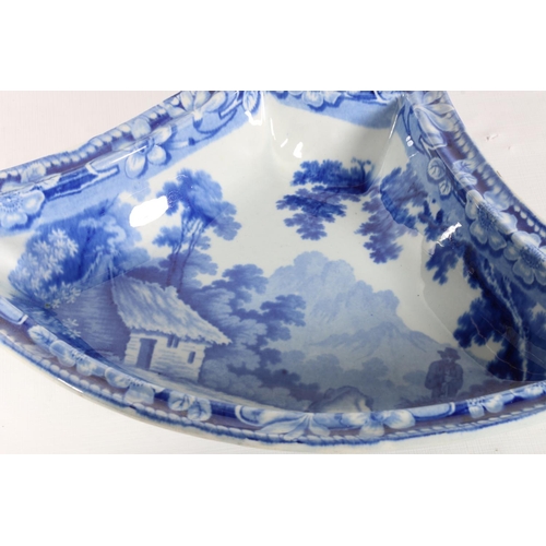 104 - Blue and white transfer printed shaped dish, 34cm.