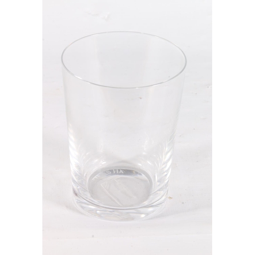 71 - Last drop glass beaker with etched hanging to the base 'Gallas Ha', 10cm.